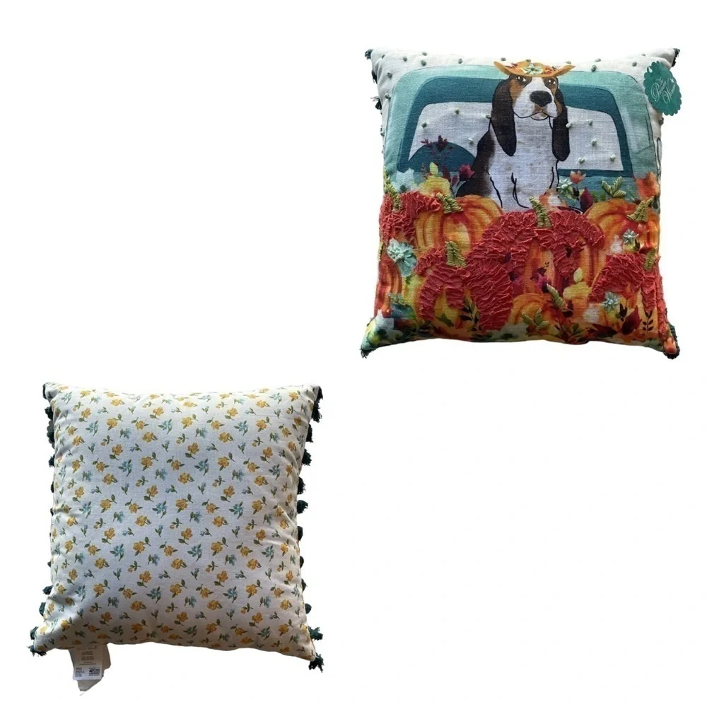 Pioneer Woman Pillow Harvest Pumpkin Charlie Hound Dog NWT Fall Autumn decor